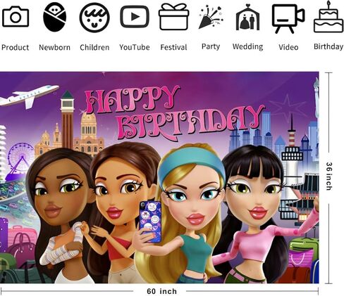 Brat Girl Background Birthday Decorations, Brat Girl Happy Birthday Banner Backdrop for Girls Birthday Party Supplies (5x3ft) in Kuwait