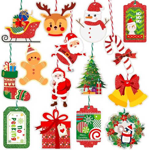 Cholemy 200 Pieces Large Gift Tags for Christmas with Ribbon Tie Strings Holiday Name Tag Labels for Party Gift Bags Wrapping Presents and Packages, 40 Elegant Glitter Designs in Saudi Arabia
