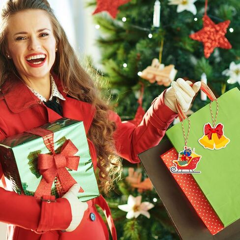Cholemy 200 Pieces Large Gift Tags for Christmas with Ribbon Tie Strings Holiday Name Tag Labels for Party Gift Bags Wrapping Presents and Packages, 40 Elegant Glitter Designs in Saudi Arabia