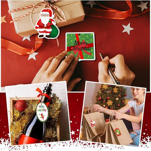 Cholemy 200 Pieces Large Gift Tags for Christmas with Ribbon Tie Strings Holiday Name Tag Labels for Party Gift Bags Wrapping Presents and Packages, 40 Elegant Glitter Designs in Saudi Arabia