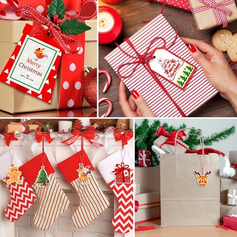 Cholemy 200 Pieces Large Gift Tags for Christmas with Ribbon Tie Strings Holiday Name Tag Labels for Party Gift Bags Wrapping Presents and Packages, 40 Elegant Glitter Designs in Saudi Arabia