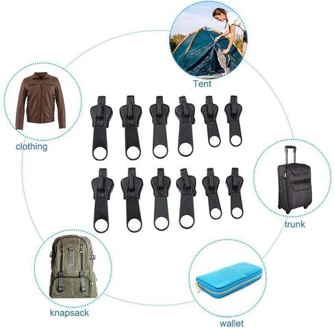 12 قطعة من السحابات السحابية الفورية الشاملة، استبدال 3 احجام يمكنك تركيبها بنفسك، مجموعة اصلاح السحاب، سحاب منزلق للانقاذ والاسنان، مشبك سحاب in Kuwait