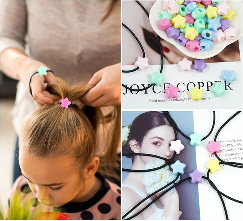 Wavlakth 1510 Pcs Candy Color Hair Beads for Girls Braids Kit with Elastic Rubber Band Threaders, Acrylic Star Heart Mickey Bead Mouse Head Pastel Cute Kandi Beads for Hair Bracelets Jewelry Making in Kuwait