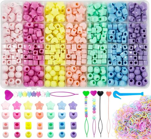 Wavlakth 1510 Pcs Candy Color Hair Beads for Girls Braids Kit with Elastic Rubber Band Threaders, Acrylic Star Heart Mickey Bead Mouse Head Pastel Cute Kandi Beads for Hair Bracelets Jewelry Making in Kuwait