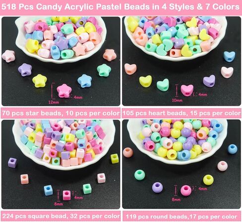 Wavlakth 1510 Pcs Candy Color Hair Beads for Girls Braids Kit with Elastic Rubber Band Threaders, Acrylic Star Heart Mickey Bead Mouse Head Pastel Cute Kandi Beads for Hair Bracelets Jewelry Making in Kuwait