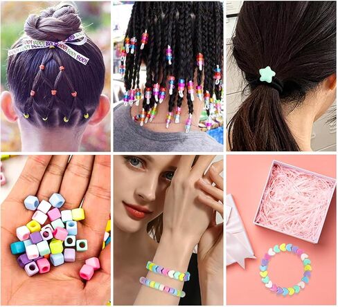 Wavlakth 1510 Pcs Candy Color Hair Beads for Girls Braids Kit with Elastic Rubber Band Threaders, Acrylic Star Heart Mickey Bead Mouse Head Pastel Cute Kandi Beads for Hair Bracelets Jewelry Making in Kuwait