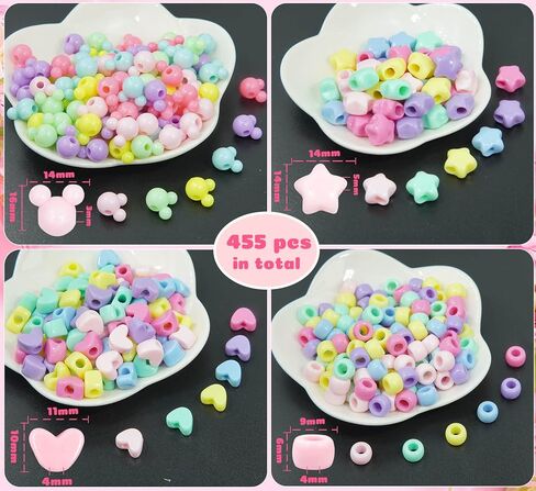 Wavlakth 1510 قطعة من خرز الشعر بلون الحلوى للفتيات طقم ضفائر مع خيوط مطاطية مرنة، نجمة أكريليك على شكل قلب ميكي حبة ماوس رأس باستيل لطيف كاندي لأساور الشعر وصناعة المجوهرات in Kuwait