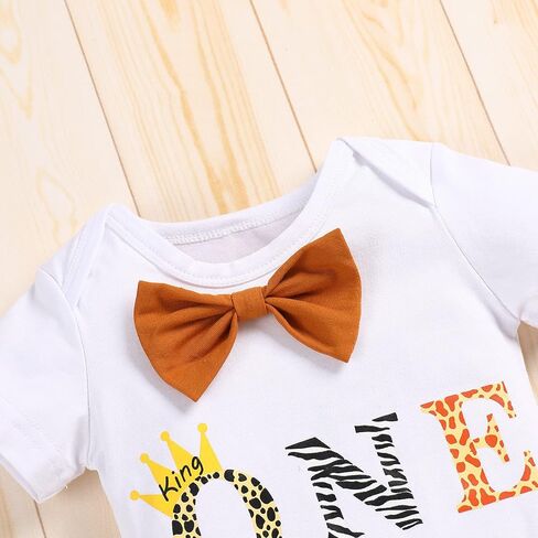 IDOPIP Baby Boys 1st Birthday Cake Smash Outfit Bowtie Romper Suspenders Shorts Pants Set with Lion Headband 4PCS Photo Props in Saudi Arabia