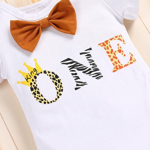 IDOPIP Baby Boys 1st Birthday Cake Smash Outfit Bowtie Romper Suspenders Shorts Pants Set with Lion Headband 4PCS Photo Props in Saudi Arabia