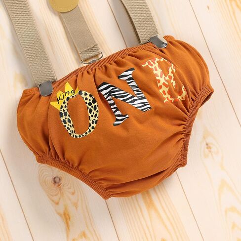 IDOPIP Baby Boys 1st Birthday Cake Smash Outfit Bowtie Romper Suspenders Shorts Pants Set with Lion Headband 4PCS Photo Props in Saudi Arabia