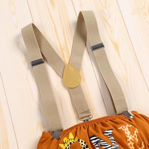 IDOPIP Baby Boys 1st Birthday Cake Smash Outfit Bowtie Romper Suspenders Shorts Pants Set with Lion Headband 4PCS Photo Props in Saudi Arabia