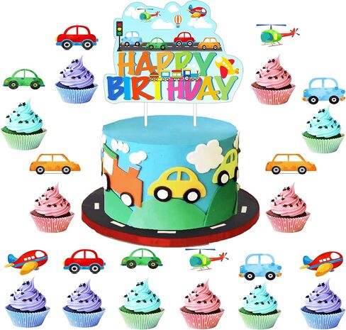 Guienco Transportation Birthday Party Decor Transportation Birthday Party Supplies Cake Toppers Cupcake Toppers Car Airplane Themed Birthday Party For Boys Girls Baby Shower Decorations in Kuwait