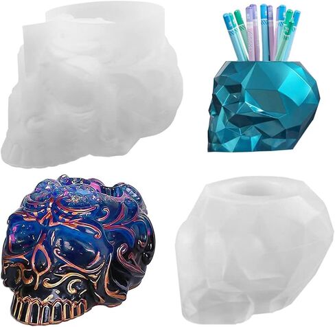 AIFUDA 2 Set Skull Resin Molds, 3D Storage Resin Molds Silicone Epoxy Resin Molds for DIY Makeup Brush Pen Holder, Jewelry Container Box, Candle Making Holder in Saudi Arabia