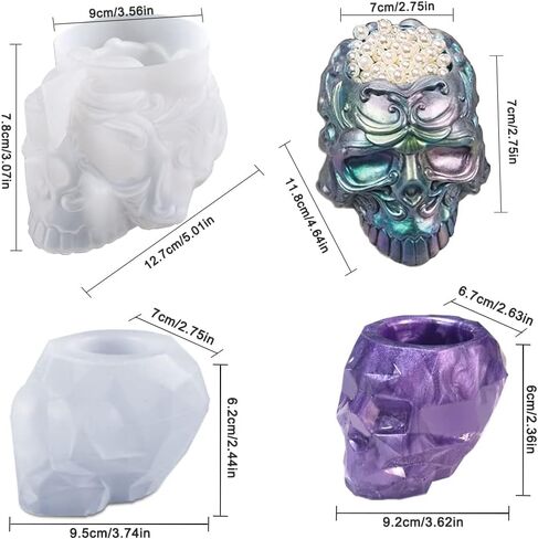 AIFUDA 2 Set Skull Resin Molds, 3D Storage Resin Molds Silicone Epoxy Resin Molds for DIY Makeup Brush Pen Holder, Jewelry Container Box, Candle Making Holder in Saudi Arabia