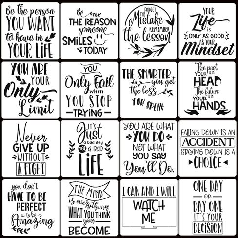 16 قطعة من استنسل الكلمات الملهمة، قوالب اقتباس للطلاء، قوالب اقوال العبارات، استنسل الكلمات الحرفية للرسم على ورق القماش والجدران الخشبية، استنسل لافتات المنزل قابل لاعادة الاستخدام 7.87 × 7.87 انش in Kuwait
