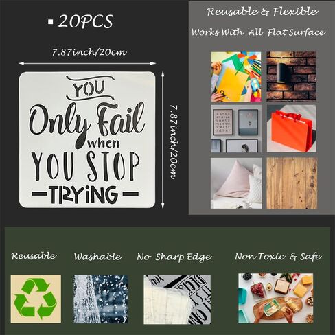 16 قطعة من استنسل الكلمات الملهمة، قوالب اقتباس للطلاء، قوالب اقوال العبارات، استنسل الكلمات الحرفية للرسم على ورق القماش والجدران الخشبية، استنسل لافتات المنزل قابل لاعادة الاستخدام 7.87 × 7.87 انش in Kuwait