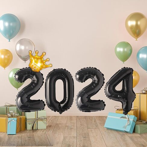 مجموعة بالونات أرقام سوداء مقاس 32 بوصة 2024 من Gadeja، لوازم حفلات ليلة رأس السنة 2024، زينة حفلات رأس السنة الجديدة 2024، لتزيين حفلات 2024، ديكورات ناي 2024 بالونات أرقام سوداء in Saudi Arabia