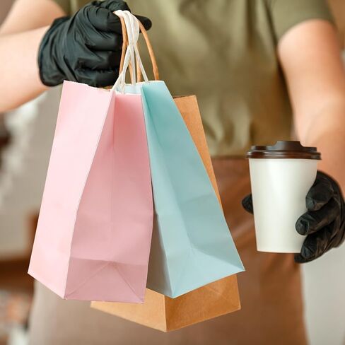 24 عبوة من أكياس الهدايا الورقية مع مناديل من AOZITA، مقاس 8.2 × 4.2 × 10 بوصة، أكياس ورقية متوسطة الحجم للحفلات مع مقابض لاستحمام الطفل، والحرف اليدوية، وحفلات الزفاف، ومستلزمات حفلات أعياد الميلاد، بألوان متنوعة in Kuwait