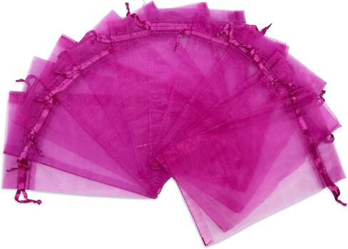 TheDisplayGuys 100-Pack 3x4 أكياس هدايا الأورجانزا الشفافة باللون الأحمر مع رباط، مجوهرات حلوى الحلوى لحفلات الزفاف حقيبة شبكية in Saudi Arabia