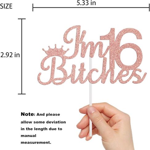 قطعة علوية للكيك من ARUTPER Ruepartydeoret I'm 16 B*tches، ديكورات عيد ميلاد حلوة، أغطية علوية، ديكورات رقم 16 للفتيات باللون الذهبي الوردي in Kuwait