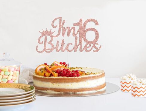 قطعة علوية للكيك من ARUTPER Ruepartydeoret I'm 16 B*tches، ديكورات عيد ميلاد حلوة، أغطية علوية، ديكورات رقم 16 للفتيات باللون الذهبي الوردي in Kuwait