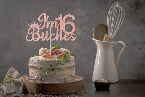 قطعة علوية للكيك من ARUTPER Ruepartydeoret I'm 16 B*tches، ديكورات عيد ميلاد حلوة، أغطية علوية، ديكورات رقم 16 للفتيات باللون الذهبي الوردي in Kuwait