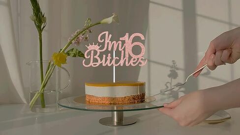 قطعة علوية للكيك من ARUTPER Ruepartydeoret I'm 16 B*tches، ديكورات عيد ميلاد حلوة، أغطية علوية، ديكورات رقم 16 للفتيات باللون الذهبي الوردي in Kuwait