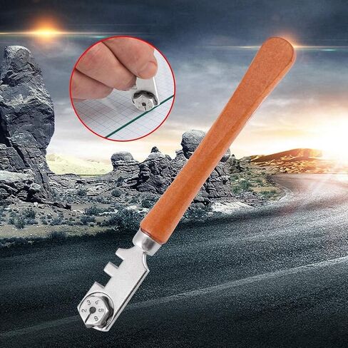 Glass Cutter, Six Wheel Type Oil Glass Cutter, 13MM Length Handheld Glass Cutting Tool with Wood Handle in Saudi Arabia