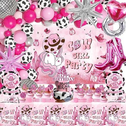 149Pcs Birthday Party Supplies, Girls Theme Birthday Decorations includes Backdrop, Balloon chain, Cake Topper, Tableware, Napkins, Foil Balloon in Kuwait