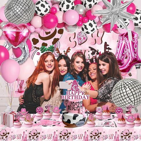 149Pcs Birthday Party Supplies, Girls Theme Birthday Decorations includes Backdrop, Balloon chain, Cake Topper, Tableware, Napkins, Foil Balloon in Kuwait