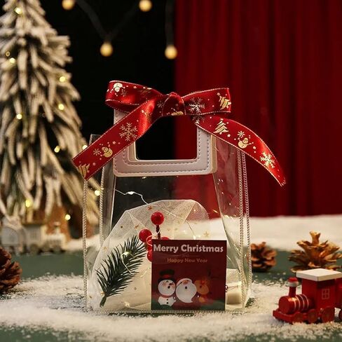 حقيبة هدايا شفافة بمقبض، 4 قطع حقيبة هدايا شفافة من البولي فينيل كلوريد، حقائب تغليف هدايا شديدة التحمل قابلة لإعادة الاستخدام لحفلات الزفاف، حفلات استقبال المولود الجديد، هدايا الزفاف، حقيبة تسوق كبيرة الحجم - 7 بوصة × 4 بوصة × 8 بوصة in Kuwait