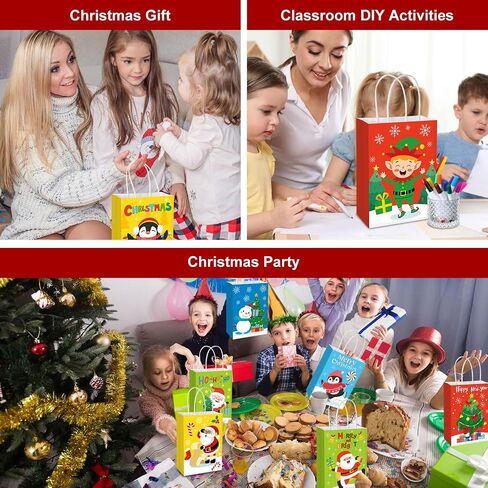 Cholemy 72 Pcs Christmas Paper Gift Bags DIY Color Your Own Xmas Paper Bags with Handle and 24 Pcs Watercolor Pens for DIY Painting Birthday Party Gifts or Christmas Art Party Favors Supplies in Saudi Arabia