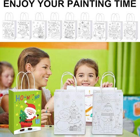 Cholemy 72 Pcs Christmas Paper Gift Bags DIY Color Your Own Xmas Paper Bags with Handle and 24 Pcs Watercolor Pens for DIY Painting Birthday Party Gifts or Christmas Art Party Favors Supplies in Saudi Arabia