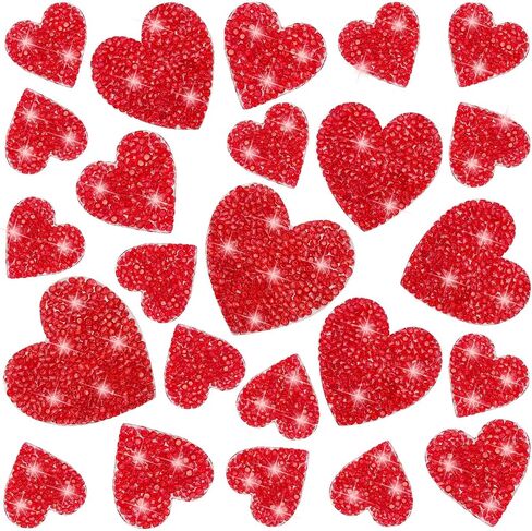 26 Pieces Heart Shape Iron on Patches Rhinestone 4 Sizes Bling Heart Patches Rhinestone Adhesive Applique Hearts Glitter Crystal Patches for Clothing Jeans Shoes Bags Hats Repair Decoration(Red) in Saudi Arabia