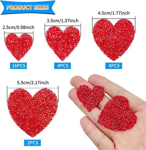 26 Pieces Heart Shape Iron on Patches Rhinestone 4 Sizes Bling Heart Patches Rhinestone Adhesive Applique Hearts Glitter Crystal Patches for Clothing Jeans Shoes Bags Hats Repair Decoration(Red) in Saudi Arabia