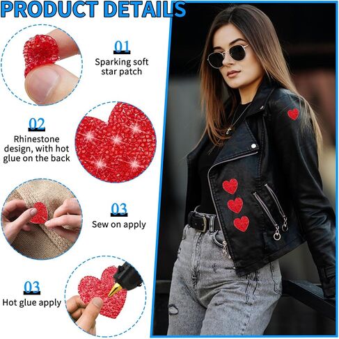 26 Pieces Heart Shape Iron on Patches Rhinestone 4 Sizes Bling Heart Patches Rhinestone Adhesive Applique Hearts Glitter Crystal Patches for Clothing Jeans Shoes Bags Hats Repair Decoration(Red) in Saudi Arabia