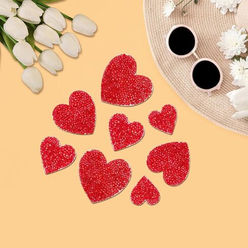 26 Pieces Heart Shape Iron on Patches Rhinestone 4 Sizes Bling Heart Patches Rhinestone Adhesive Applique Hearts Glitter Crystal Patches for Clothing Jeans Shoes Bags Hats Repair Decoration(Red) in Saudi Arabia
