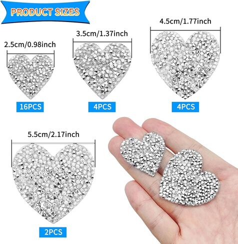 26 Pieces Heart Shape Iron on Patches Rhinestone 4 Sizes Bling Heart Patches Rhinestone Adhesive Applique Hearts Glitter Crystal Patches for Clothing Jeans Shoes Bags Hats Repair Decoration(Red) in Saudi Arabia