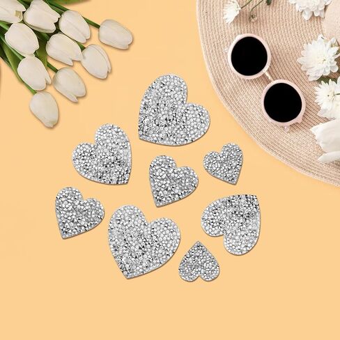 26 Pieces Heart Shape Iron on Patches Rhinestone 4 Sizes Bling Heart Patches Rhinestone Adhesive Applique Hearts Glitter Crystal Patches for Clothing Jeans Shoes Bags Hats Repair Decoration(Red) in Saudi Arabia