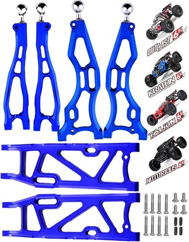 تقوم RCMYou بترقية أذرع التعليق لـ 1/8 Arrma Kraton 6S BLX، Outcast 6S BLX، Talion 6S BLX، Notorious 6S BLX، أذرع أمامية أمامية من الألومنيوم ومجموعة ذراع علوية سفلية A-Arm تقفز مع كرات محورية، 6 قطع، أسود in Kuwait