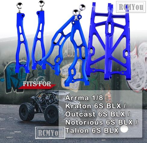 تقوم RCMYou بترقية أذرع التعليق لـ 1/8 Arrma Kraton 6S BLX، Outcast 6S BLX، Talion 6S BLX، Notorious 6S BLX، أذرع أمامية أمامية من الألومنيوم ومجموعة ذراع علوية سفلية A-Arm تقفز مع كرات محورية، 6 قطع، أسود in Kuwait