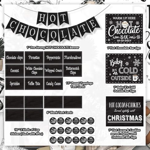 مجموعة تزيين بار الشوكولاتة الساخنة لعيد الميلاد، لوازم بار الكاكاو الساخن، لافتة بار الشوكولاتة الساخنة، إضافات، ملصقات أكواب لعيد الميلاد الشتوي، رأس السنة الجديدة، ديكورات استحمام الطفل الباردة في الخارج in Kuwait