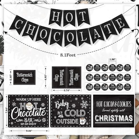 مجموعة تزيين بار الشوكولاتة الساخنة لعيد الميلاد، لوازم بار الكاكاو الساخن، لافتة بار الشوكولاتة الساخنة، إضافات، ملصقات أكواب لعيد الميلاد الشتوي، رأس السنة الجديدة، ديكورات استحمام الطفل الباردة في الخارج in Kuwait