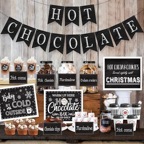 مجموعة تزيين بار الشوكولاتة الساخنة لعيد الميلاد، لوازم بار الكاكاو الساخن، لافتة بار الشوكولاتة الساخنة، إضافات، ملصقات أكواب لعيد الميلاد الشتوي، رأس السنة الجديدة، ديكورات استحمام الطفل الباردة في الخارج in Kuwait