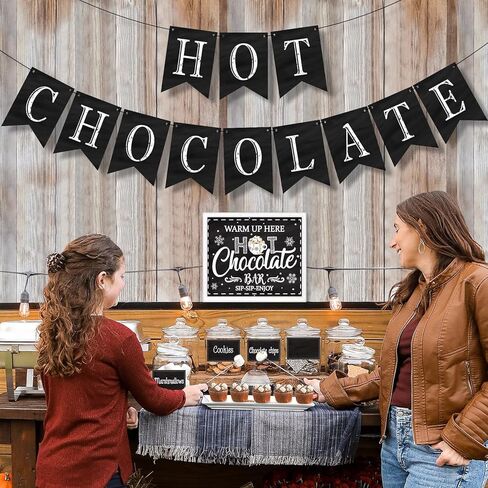 مجموعة تزيين بار الشوكولاتة الساخنة لعيد الميلاد، لوازم بار الكاكاو الساخن، لافتة بار الشوكولاتة الساخنة، إضافات، ملصقات أكواب لعيد الميلاد الشتوي، رأس السنة الجديدة، ديكورات استحمام الطفل الباردة في الخارج in Kuwait