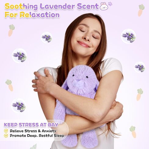SuzziPals Heatable & Coolable Bunny Stuffed Animal Heating Pad for Period Cramps & Pain; Lavender Bunny Plush for Anxiety, Rabbit Stuffed Animals for Kids & Adults, Bunny Plushies Gifts for Christmas in Kuwait