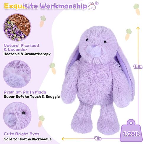 SuzziPals Heatable & Coolable Bunny Stuffed Animal Heating Pad for Period Cramps & Pain; Lavender Bunny Plush for Anxiety, Rabbit Stuffed Animals for Kids & Adults, Bunny Plushies Gifts for Christmas in Kuwait