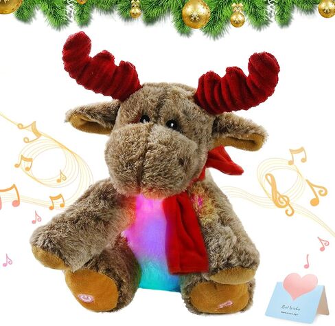 BSTAOFY LED Musical Reindeer Christmas Stuffed Animal Creative Singing Elk Soft Plush Toy Night Light Up Colorful Cute Elk Plush Soft Lovely Toy Bedtime Doll Birthday Gifts, 12'' in Kuwait
