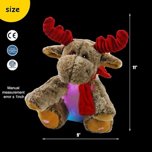BSTAOFY LED Musical Reindeer Christmas Stuffed Animal Creative Singing Elk Soft Plush Toy Night Light Up Colorful Cute Elk Plush Soft Lovely Toy Bedtime Doll Birthday Gifts, 12'' in Kuwait