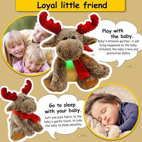 BSTAOFY LED Musical Reindeer Christmas Stuffed Animal Creative Singing Elk Soft Plush Toy Night Light Up Colorful Cute Elk Plush Soft Lovely Toy Bedtime Doll Birthday Gifts, 12'' in Kuwait